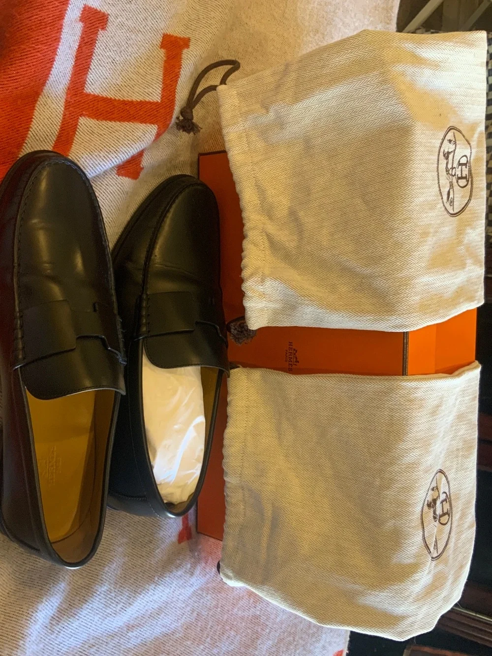 Hermes Black Leather Men's Luc Loafer
